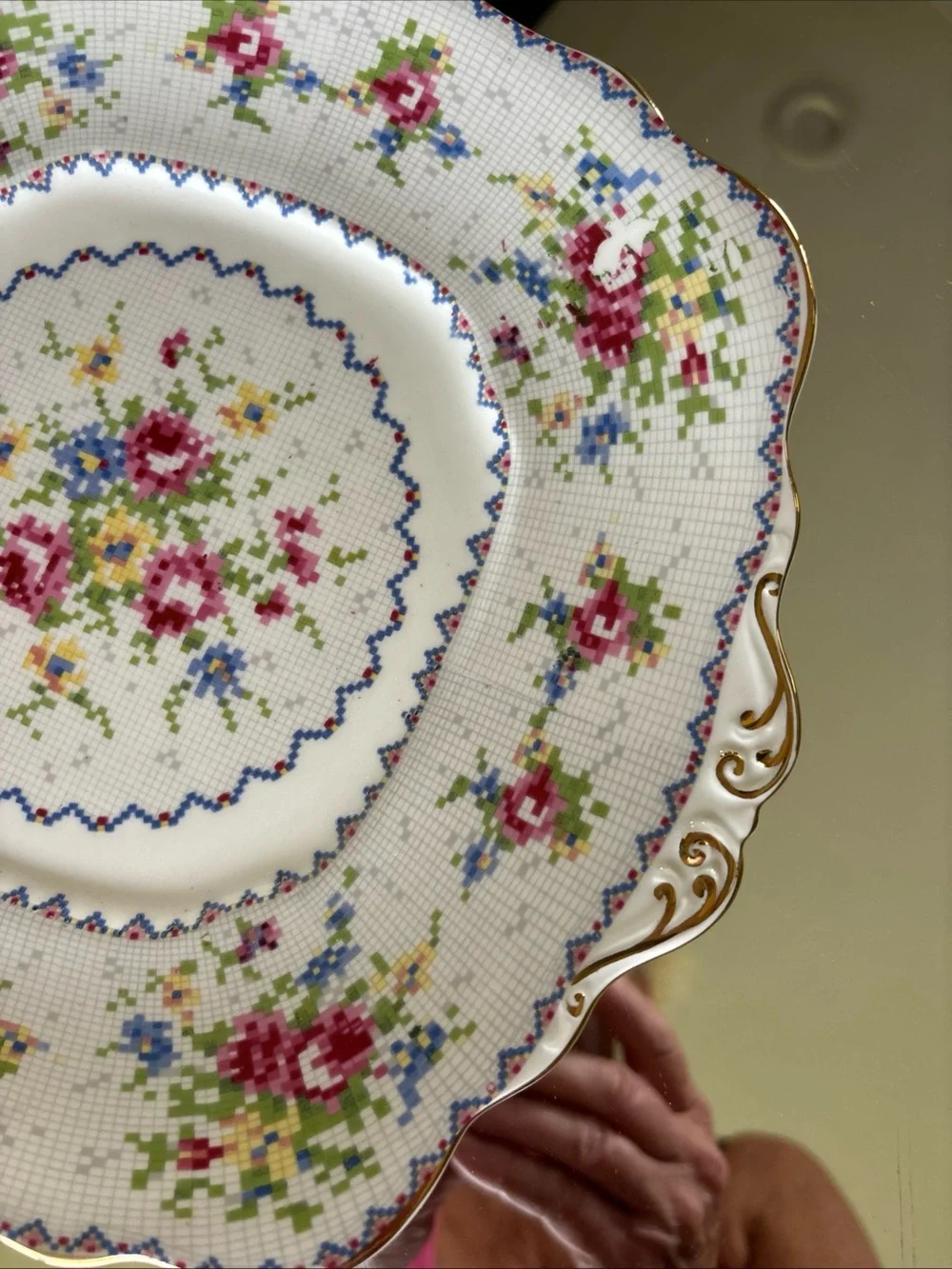 Vintage Royal Albert Gold Trimmed Cake Plate Petit Point Cross Stitch Pattern